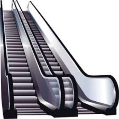 Beautiful silver-gray escalators not looking in
 the least menacing.