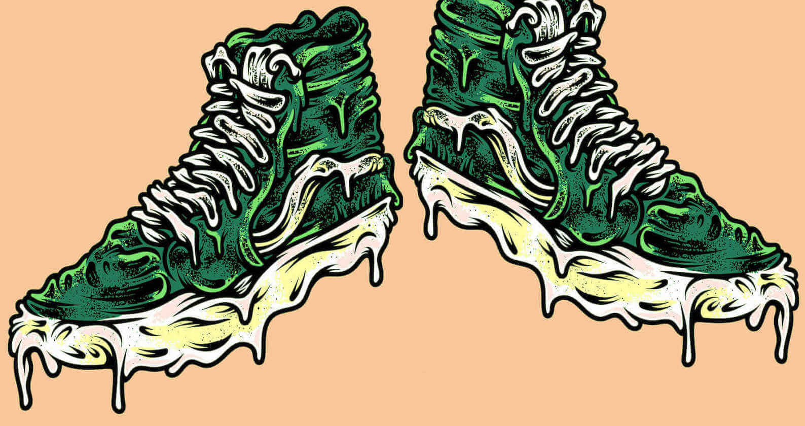 Beautiful cartoon of a green melting tennis shoe.